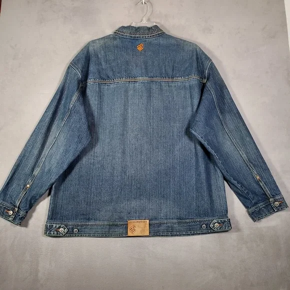 VTG Y2K‎ Rocawear Denim Chore Jacket Mens 2XL Blue Embroidered Oversized Hip Hop